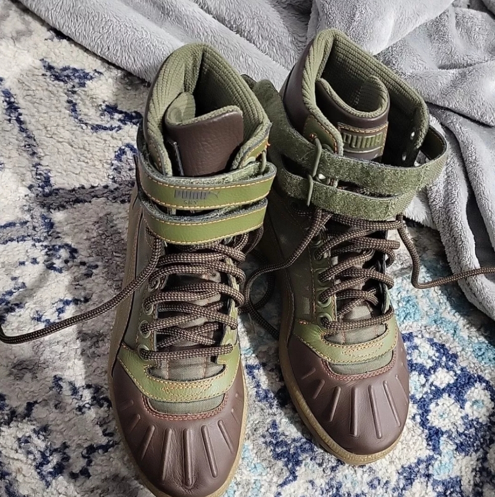 Men's 7 Puma Sky II Hi Duck Boot Olive Brown Classic 362891 02